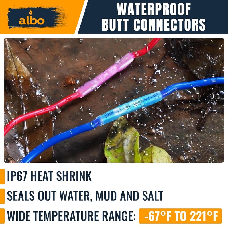 ALBO Set 600 PCS 26-10 AWG Mixing Heat Shrink Butt Connectors - Tinned Copper - Marine Grade Insulated Crimp Wire Connectors - Waterproof Electrical Connectors - Butt Splice for Auto, Marine, Stereo - Image 4
